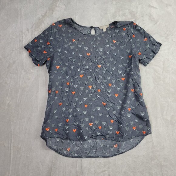 Banana Republic Gray & Orange Heart Short Sleeve Women's Blouse | Size M - Picture 1 of 7